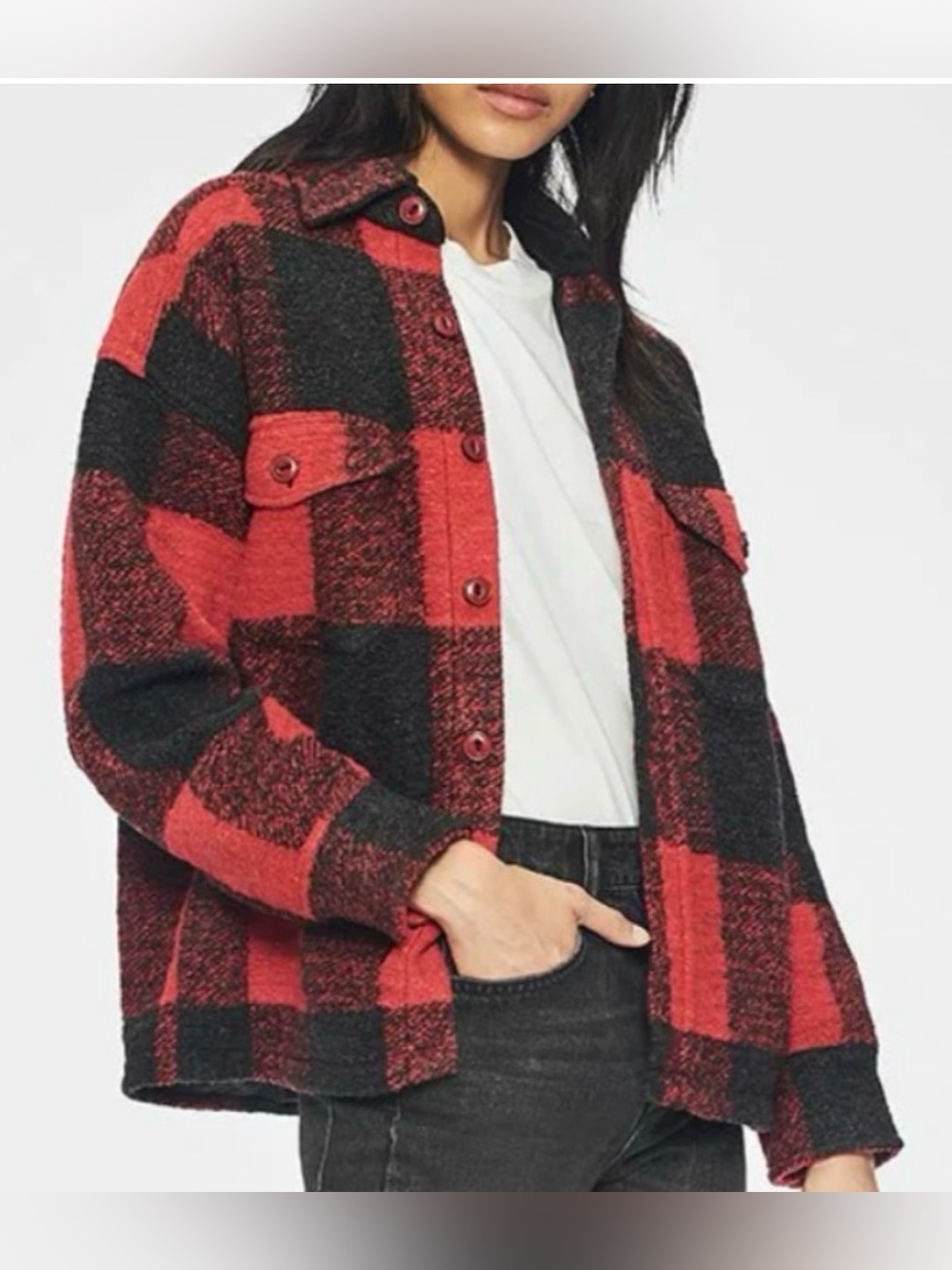 Anine Bing Bobbi Wool Oversized Jacket Small Buffalo Plaid Red Shacket Fall Chic